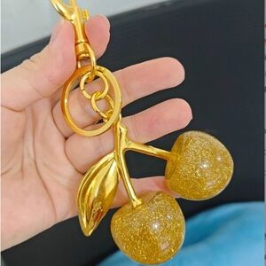 Gold Cherry Keychain Card Holder Charm